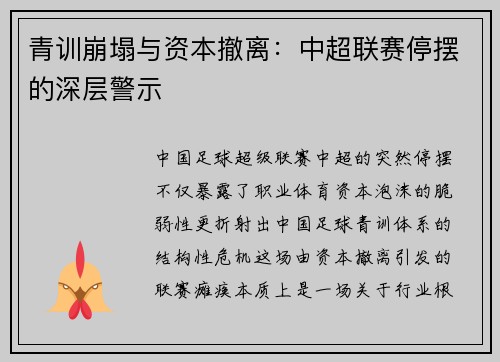青训崩塌与资本撤离：中超联赛停摆的深层警示