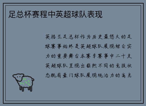 足总杯赛程中英超球队表现